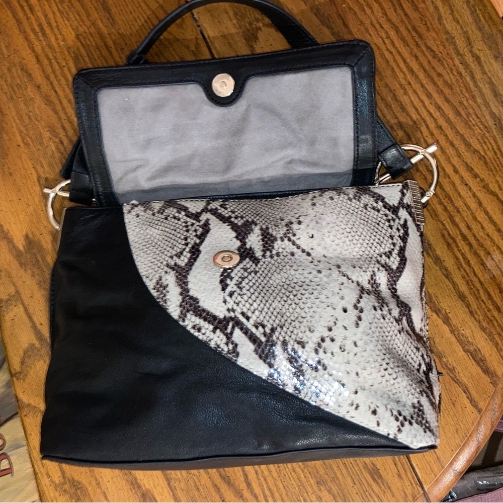 Leather + Snakeskin Shoulder Bag -Black NWOT - Picture 7 of 11